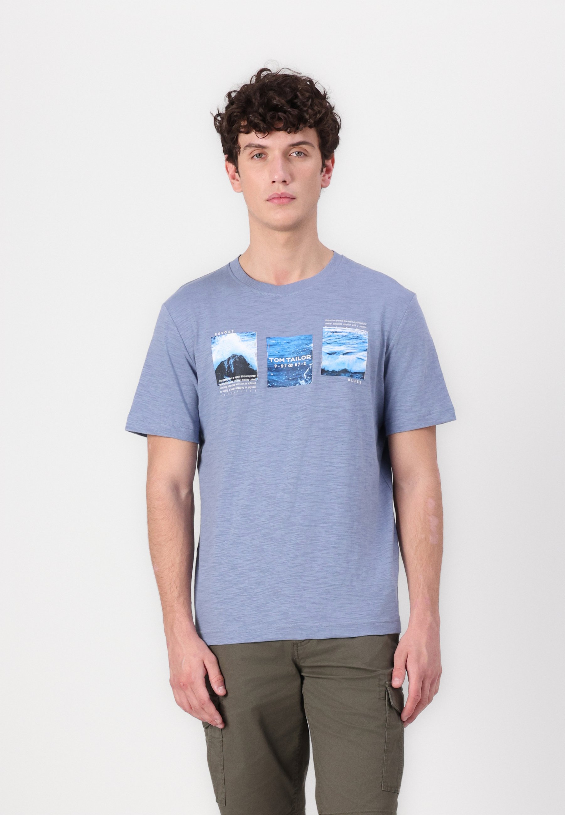 TOM TAILOR SLUB PHOTO T-shirt con stampa dove blue/celeste
