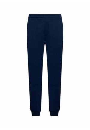 Pantaloni jogger blu navy realizzati in tessuto morbido, con vita elastica, gambe affusolate e polsini a costine alle caviglie.