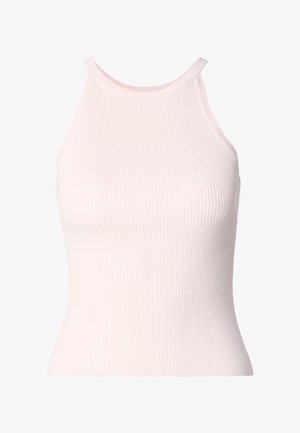Geripptes ärmelloses Oberteil in sanftem Rosa. Mit hohem Ausschnitt, figurbetontem Schnitt und elastischer Textur für Komfort.
