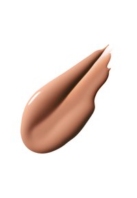 Smooth swatch of medium beige foundation makeup with a glossy finish on a white background.