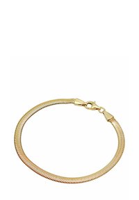 Gold-toned bracelet with a flexible herringbone design. Features a lobster clasp and smooth texture. Suitable for everyday wear.
