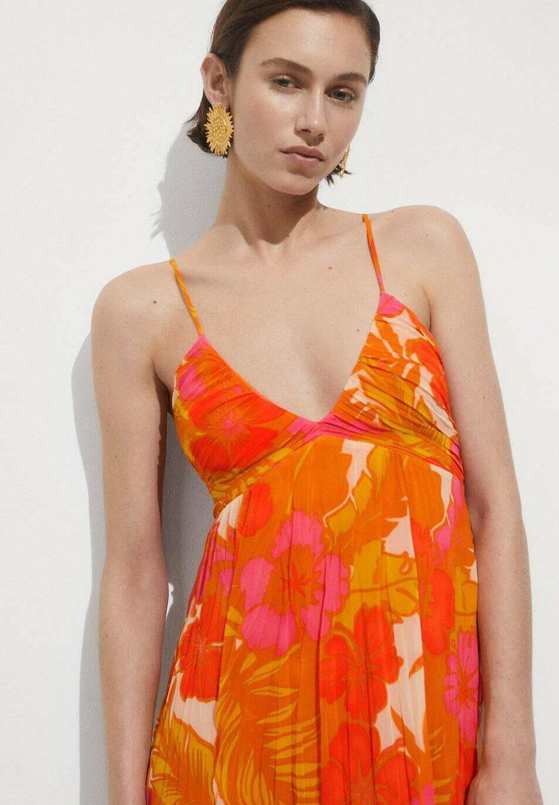 mango orange and pink dress Mango A-line Cut Out Side Panel Detail Dress Maxi Dress in Pink