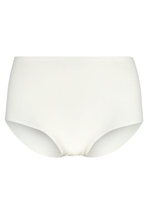 Mutande bianche a vita alta realizzate in tessuto liscio, con un design senza cuciture e una cintura elastica per comfort e vestibilità.