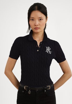 CABLE KNIT COTTON POLO JUMPER - Polo - black