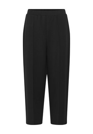 Pantalon noir sur mesure, longueur cheville, avec une taille haute et des plis marqués à l'avant, conçu pour une coupe slim et élégante.