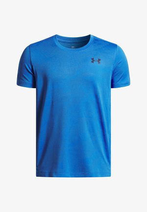 T-shirt atletico blu realizzato in tessuto traspirante. Caratterizzato da maniche corte, scollatura rotonda e un piccolo logo nero sul petto.