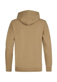Felpa con cappuccio in misto cotone color beige, con maniche lunghe e orlo a costine. La parte posteriore è liscia, senza grafiche o dettagli.