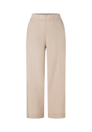 Beige weit geschnittene Hose mit elastischem Bund und geraden Säumen, entworfen für eine entspannte und bequeme Passform.