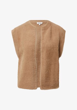 Top beige senza maniche in tessuto peloso con scollo rotondo e apertura frontale. Texture morbida, vestibilità ampia, dettagli delle cuciture minimi. Disegnato da s.Oliver.