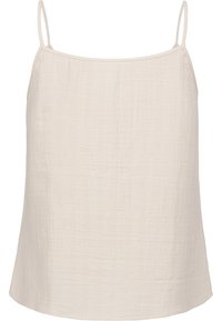 Beige camisoletop met dunne bandjes, lichte stof, licht getextureerd oppervlak en een ontspannen, losse pasvorm.