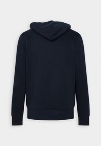 Felpa blu navy con cappuccio regolabile, polsini e orlo a coste. Realizzata in morbido tessuto testurizzato, presenta un semplice design della schiena senza cuciture.