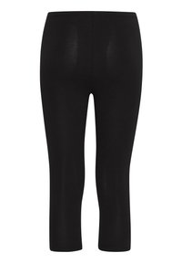 Czarne legginsy z gładkiego, elastycznego materiału, o skróconej długości i wysokim pasie. Brak widocznych wzorów lub detali hardware.