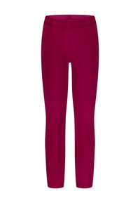 Strakke leggings in felmagenta, gemaakt van zachte stof met een elastische tailleband en twee voorzakken. Gladde textuur, taps toelopend broekontwerp.