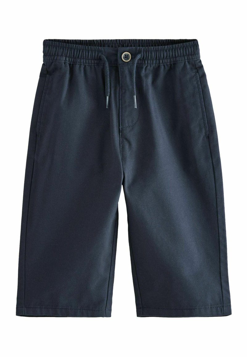 Marineblå shorts lavet af letvægtsstof med elastisk talje, snorelukning og lommer på hver side.