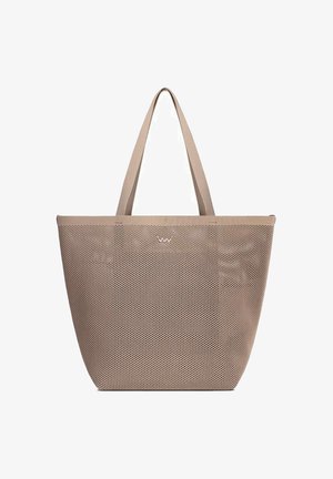 Beige perforierte Tragetasche mit zwei langen Griffen und einem kleinen, dezenten Logo in der Mitte nahe dem oberen Rand.