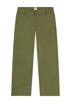 Παντελόνια ελιάς με ίσια γραμμή, θηλιές για ζώνη, εμπρόσθιες τσέπες, κούμπωμα με κουμπί και ετικέτα της μάρκας Lee στη μέση.