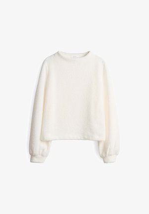 Gezellige, witte, lange mouwen pullover trui met een zachte, gestructureerde afwerking, een brede, ronde halslijn en elastische manchetten.