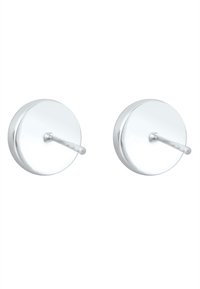 Boucles d'oreilles en acier inoxydable argenté avec un design lisse et rond. Chaque boucle d'oreille possède une tige droite pour un maintien sécurisé.