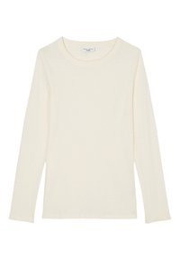 Langarm-T-Shirt in Off-White, aus weichem Baumwollstoff gefertigt. Runder Ausschnitt. Einfaches Design ohne sichtbare Muster oder Akzente.