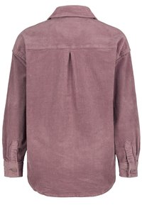 Kordová košile v tlumené mauve barvě s dlouhými rukávy, límečkem, zadním skladem a knoflíkovými manžetami. Disponuje vertikálním žebrovaným vzorem.