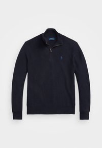 MESH KNIT COTTON QUARTER-ZIP SWEATER - Vesta - navy heather