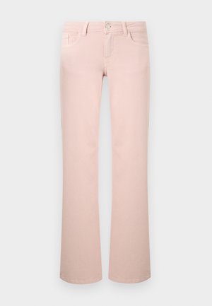 Ροζ ανοιχτό χρώμα τζιν με ίσια γραμμή, εμπρόσθιες τσέπες, θηλιές για ζώνη και μεταλλικό κουμπί κλεισίματος.