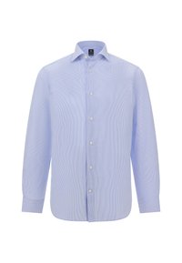 Světle modrá pruhovaná košile s dlouhým rukávem, s špičatým límečkem, předním zapínáním na knoflíky a volným střihem. Vyrobena z hladkého, tkaného materiálu.
