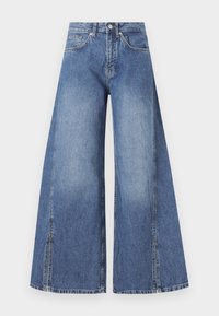 Vaaleansiniset leveät farkut. Valmistettu teksturoidusta puuvillasta, korkea vyötärö, etutaskut ja erottuvat sivusaumat.