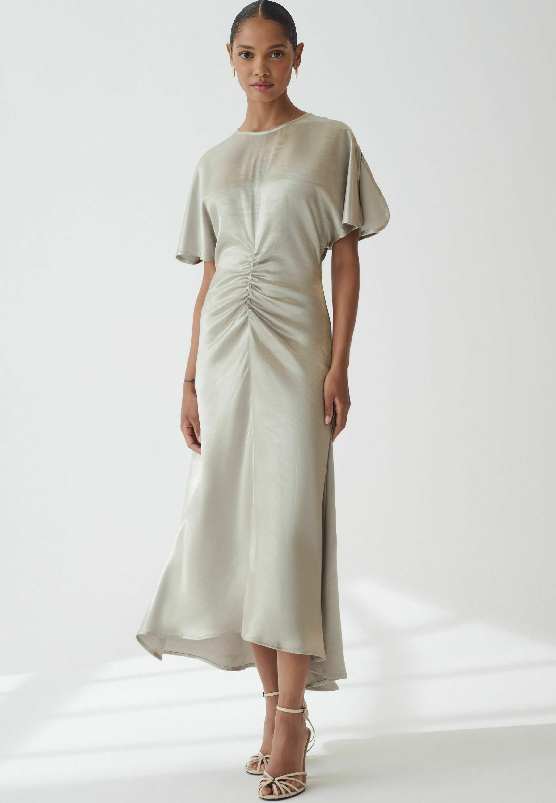 ruched crinkle maxi dress Next RUCHED CRINKLE MIDI- REGULAR FIT - Maxi dress - silver/silver-coloured