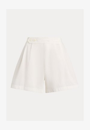 Λευκά σορτς ψηλόμεσα με φαρδιά πόδια, μπροστινά κουμπιά στη μέση και κρυφό φερμουάρ μπροστά.