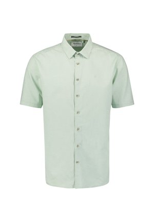  Lichtgroen overhemd met korte mouwen en knoopsluiting, met een kraag, voorzien van een effen textuur en zeven plastic knopen aan de voorkant.