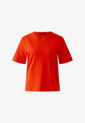 Feloranje T-shirt met korte mouwen en een ronde hals, voorzien van een klein reliëflogo op de linkerborst en een zwart label aan de binnenkant van de kraag.