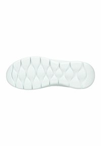 White rubber sneaker sole featuring an elongated elliptical pattern, textured with raised diamond shapes for grip and flexibility.