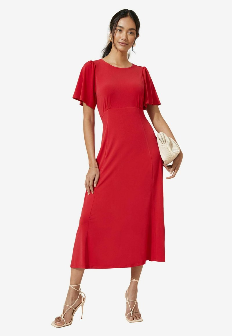 Friends Like These FLUTTER SLEEVE ROUND NECK MIDI - REGULAR FIT - Trikoomekko - red