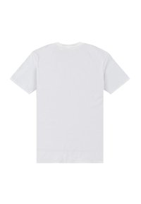 Bílý bavlněný tričko s krátkým rukávem, kulatým výstřihem a hladkou texturou. Žádné grafiky ani vzory, s jednoduchým, minimalistickým designem.