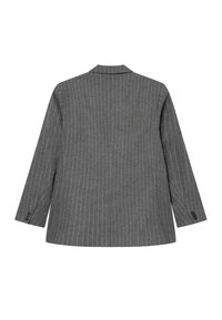 Γκρι σακάκι με ρίγες και με γιακά σε σχήμα όχι, μακριά μανίκια και κουμπωτές μ ανσέτες. Μαλακό υλικό με υφή και εφαρμοστή γραμμή, καθώς και πίσω άνοιγμα.