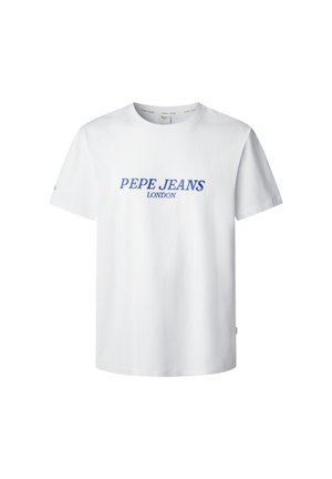 Λευκό βαμβακερό t-shirt με μπλε κείμενο "PEPE JEANS LONDON" κεντραρισμένο στο στήθος, κοντά μανίκια και κλασικό στρογγυλό λαιμό.