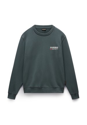 Ciemnozielona bluza wykonana z miękkiego materiału. Posiada okrągły dekolt, długie rękawy, ściągacze na mankietach i małe logo z przodu.