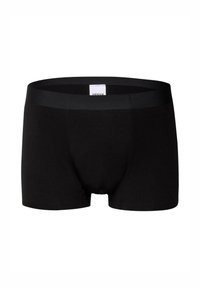 Melni vīriešu bokseri ar pilnu, platu jostu un gludu, pieguļošu dizainu.