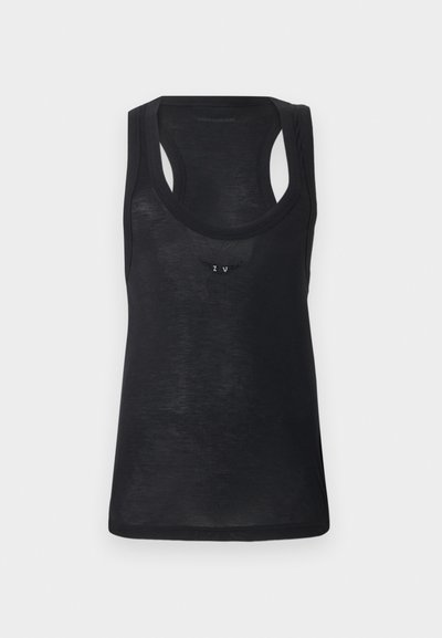 Μαύρο αμάνικο τοπ με racerback και μικρό σχέδιο από στρας τοποθετημένο στο κέντρο κάτω από το λαιμό.