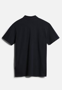 Polo noir à manches courtes vu de dos, avec un col classique et sans motifs ni logos visibles.
