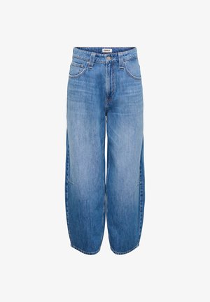 Lyseblå vidbenede jeans i denim med høj talje, fem-lomme design og diskrete syningsdetaljer. Glat tekstur og løs pasform.