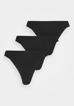 Set van drie zwarte bikini-slipjes met een gladde stof, lage taille en minimale stiksels voor een naadloze uitstraling.