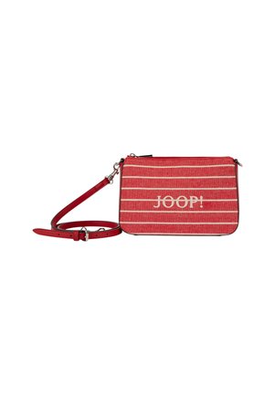 Rød og hvid stribet crossbody taske med aftagelig rød læderrem og "JOOP!" logo trykt foran.