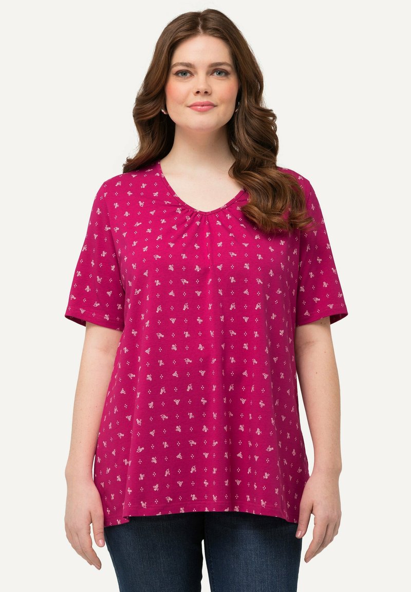 Ulla Popken SHORT SLEEVE - Camiseta estampada - dark mauve