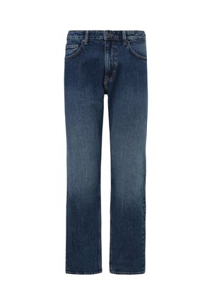 Denim jeans in medium blue, met een recht gesneden pijp, vijf zakken, knoopsluiting aan de voorkant en lichte vervaging op de dijen.