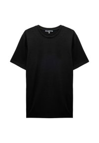 Black short-sleeve t-shirt made of soft cotton. Round neckline and a relaxed fit with no patterns or accents, designed for casual wear.