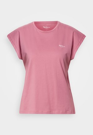 Γυναικείο ανοιχτό ροζ μπλουζάκι με κοντά μανίκια και στρογγυλή λαιμόκοψη, με μικρό λευκό λογότυπο "Pepe Jeans London" στο στήθος.