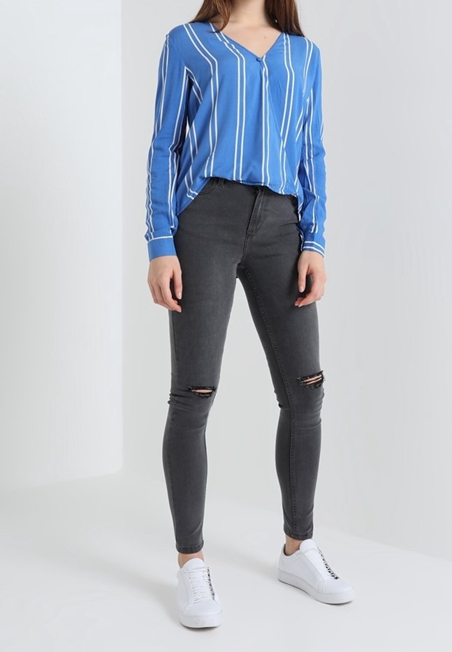 Jeans skinny da donna a vita alta con bottoni in denim pantaloni push up pantaloni aderenti pantaloni a matita streetwear jeans, Azzurro, S