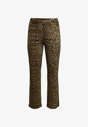 Pantalons imprimé léopard avec une coupe slim, fermeture à bouton et taille cousue avec un léger stretch pour le confort.